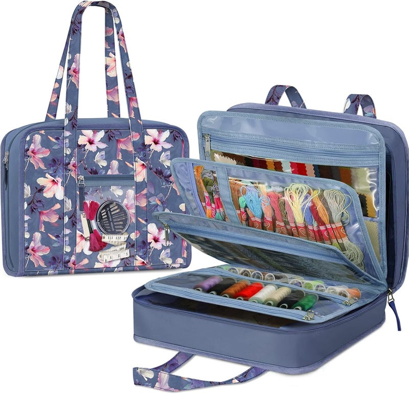 FINPAC Sewing and Craft Supplies Storage Tote, Large Capacity Travel Packing Organizer Bag with Clear Pockets and Handle for Knitting, Crochet, Art, Sewing Accessories - Image 1
